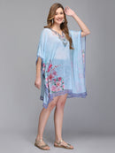 Floral Print Sky Blue Polyester Kaftan1