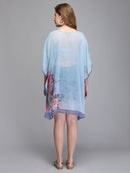 Floral Print Sky Blue Polyester Kaftan2