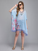 Floral Print Sky Blue Polyester Kaftan3