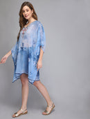 Skyblue Floral Printed Polyester Kaftan1