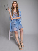 Skyblue Floral Printed Polyester Kaftan3