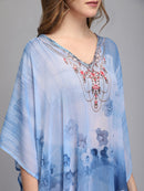 Skyblue Floral Printed Polyester Kaftan4