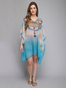 Blue Printed Polyester Kaftan