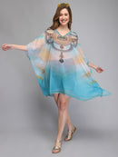 Blue Printed Polyester Kaftan3