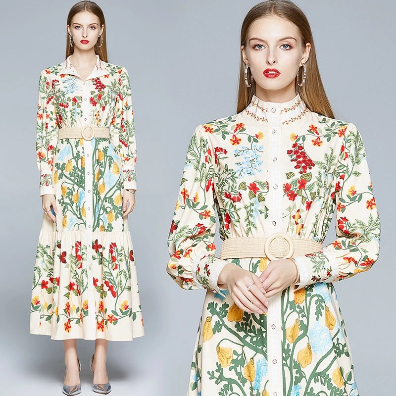 Autumn Runway Floral Print Maxi Dress5