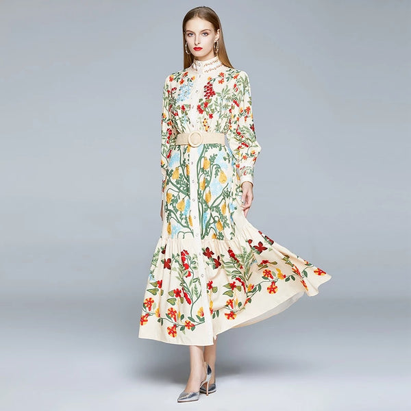 Autumn Runway Floral Print Maxi Dress Kitty Girl Dubai