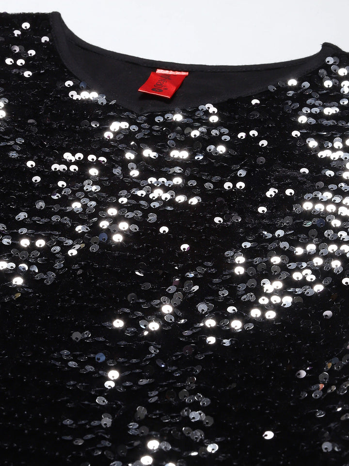 Black & Silver-Toned Sequined Sheath Midi Dress2