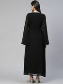 Black Ethnic Motifs Sequined A-Line Maxi Dress with Bell1