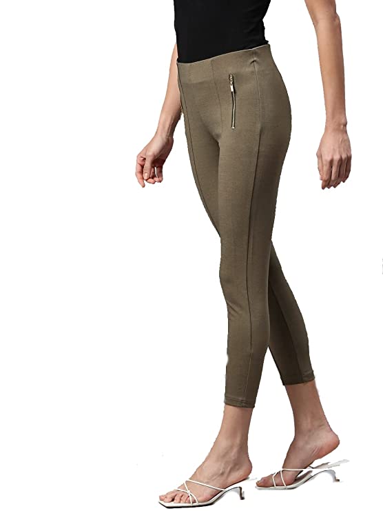 Women Olive Green Cropped Jegging