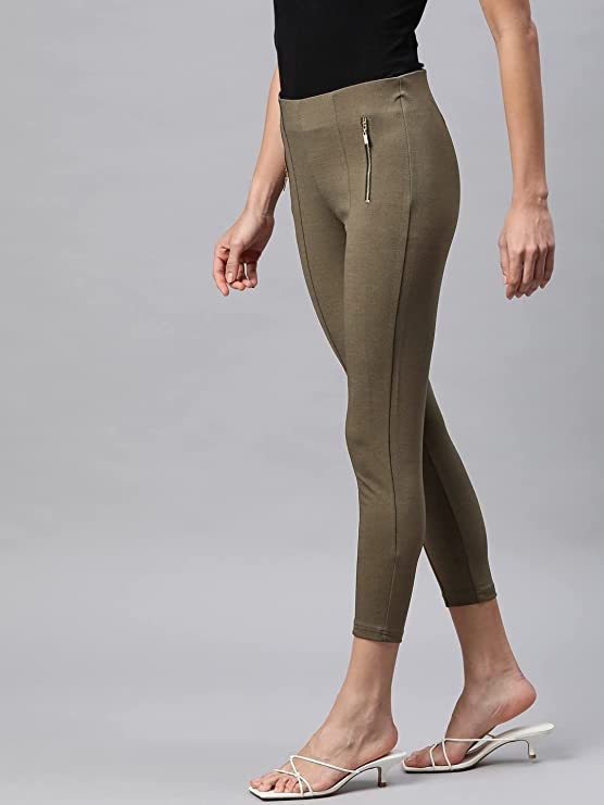 Women Olive Green Cropped Jegging4