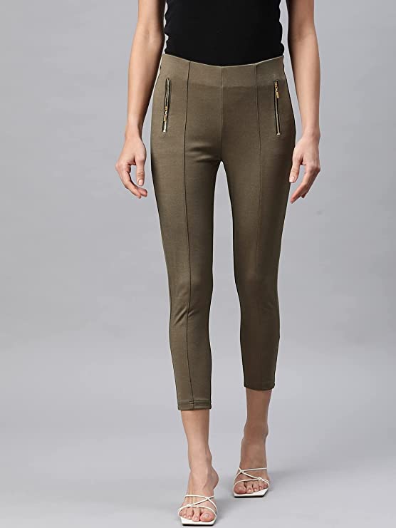 Women Olive Green Cropped Jegging2