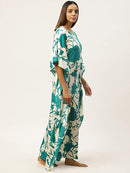 Green & Off-White Floral Print Kaftan Maxi Nightdress4