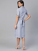 Women Blue & White Striped Pure Cotton Shirt Dress3