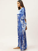 Blue & White Block Print Kaftan Maxi Nightdress4