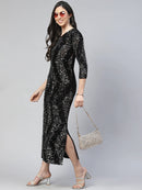 Black & Silver-Toned Sequined Sheath Midi Dress4