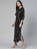 Black & Silver-Toned Sequined Sheath Midi Dress3