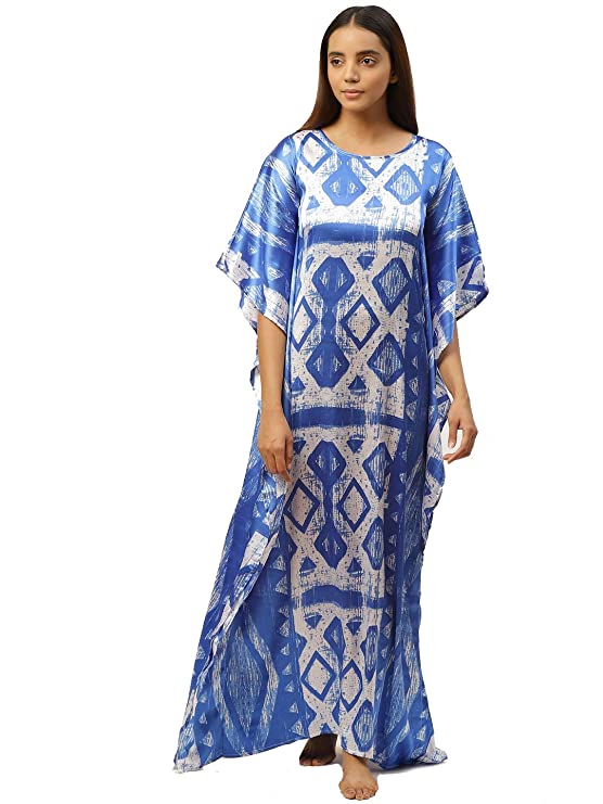Blue & White Block Print Kaftan Maxi Nightdress