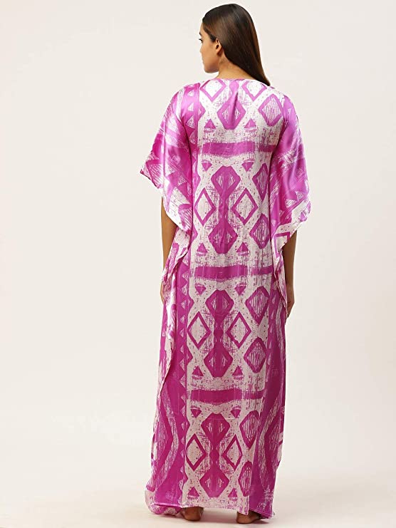 Purple & White Block Print Kaftan Maxi Nightdress2