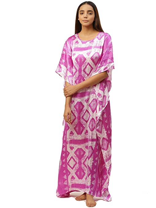 Purple & White Block Print Kaftan Maxi Nightdress