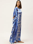 Blue & White Block Print Kaftan Maxi Nightdress3