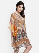 Multicolor Jacobean Printed Polyester Kaftan1