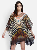 Multi-Color Zebra Printed Polyester Kaftan