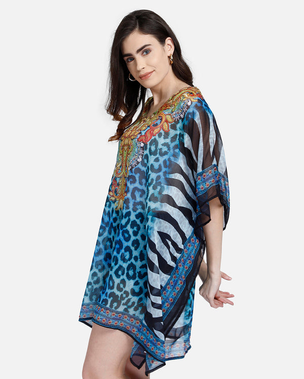 Blue Leopard Printed Polyester Kaftan2