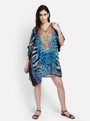 Blue Leopard Printed Polyester Kaftan4