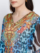 Blue Leopard Printed Polyester Kaftan5