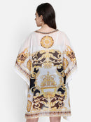 White Damask Printed Polyester Kaftan3
