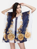 White Floral printed polyester kaftan