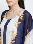 White Floral printed polyester kaftan4