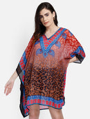 Multicolor Jaguar Printed Polyester Kaftan