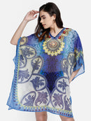 Blue Printed Polyester Kaftan