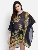 Golden Scroll Printed Black Polyester Kaftan