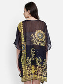 Golden Scroll Printed Black Polyester Kaftan2