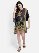 Golden Scroll Printed Black Polyester Kaftan3