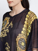 Golden Scroll Printed Black Polyester Kaftan4