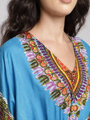 Sky-Blue African Pattern Printed Free Size Kaftan3