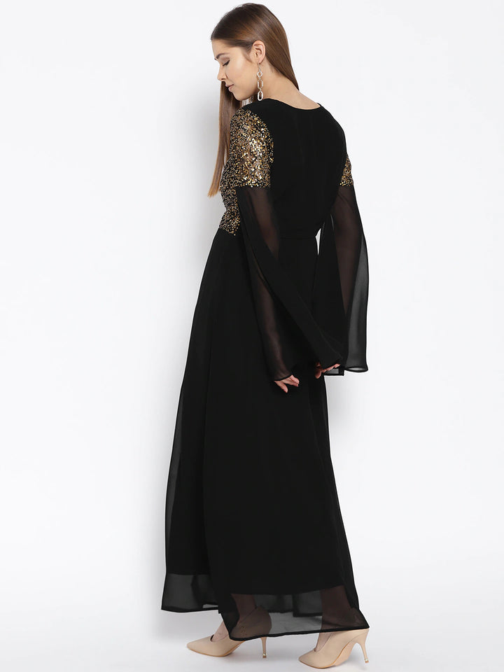 Black and Golden Sequined Maxi Dress3