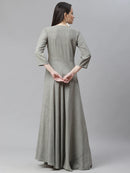 Olive Green Ethnic Maxi Dress1