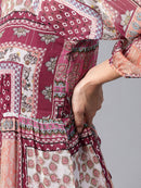 Pink & Peach-Coloured Ethnic Motifs Tiered Maxi Dress