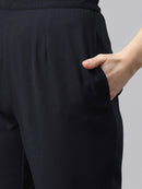 Women Navy Solid Blue T-Shirt With Trousers2