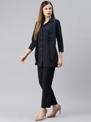 Women Navy Solid Blue T-Shirt With Trousers3