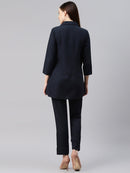 Women Navy Solid Blue T-Shirt With Trousers4