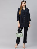 Women Navy Solid Blue T-Shirt With Trousers5