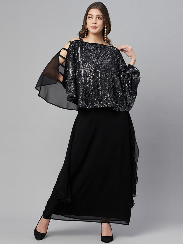 Black & Grey Cut-Out Detail Maxi Dress