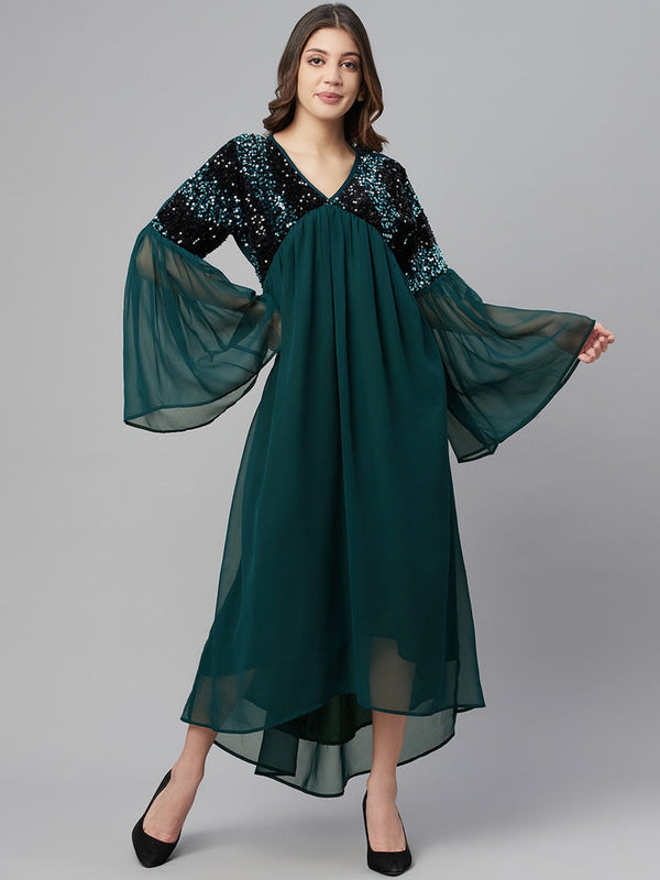 Green & Black Georgette Maxi Dress
