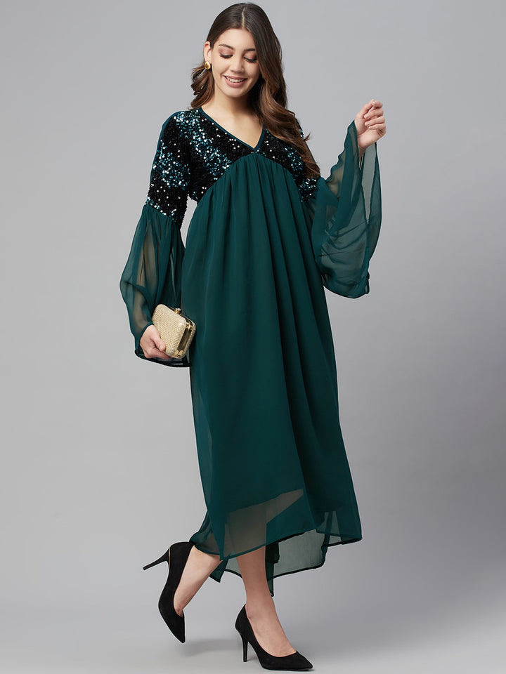 Green & Black Georgette Maxi Dress4