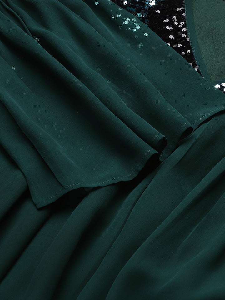 Green & Black Georgette Maxi Dress5